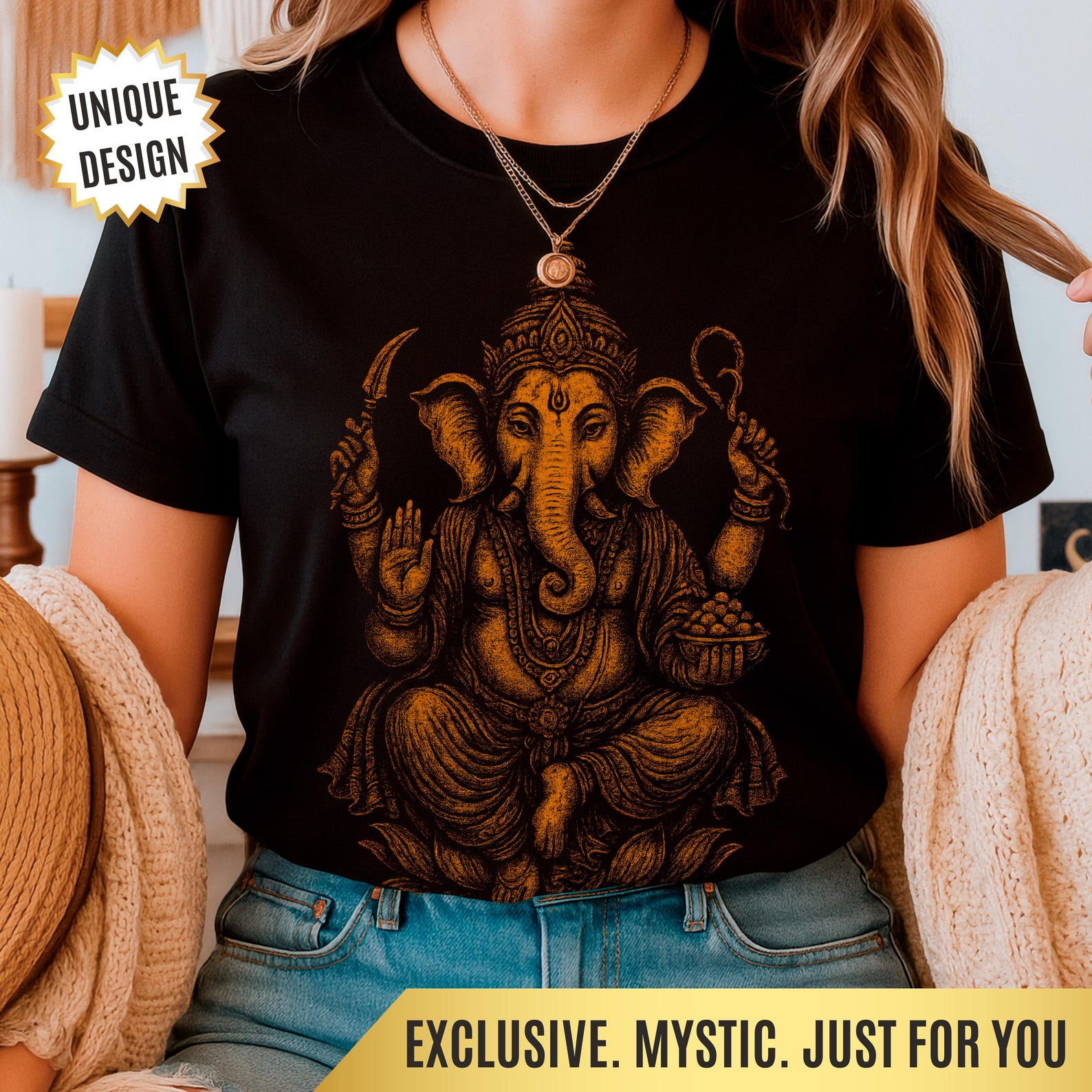 Ganesha T-Shirt, Hindu Elephant God Tee, Lord Ganesh Shirt for Yoga, Meditation Spiritual Gift, Boho Indian Graphic Tee, Divine Femenine S