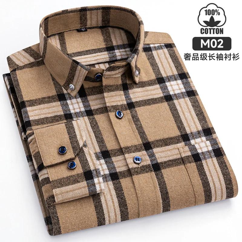 New Plaid Flannel Casual Shirts For Men Autumn Winter Long Sleeve Regular Fit Classic Checked Business Dress Shirt Men's Clothes