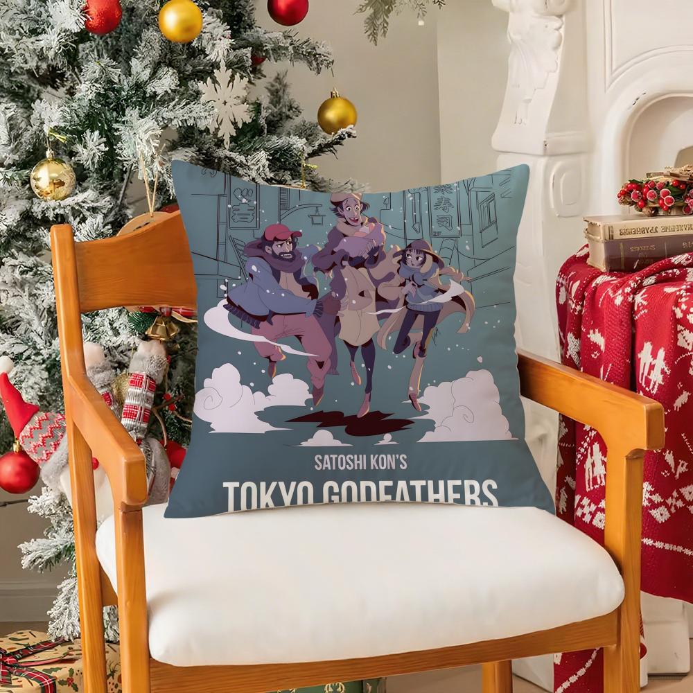 Christmas Movies T-Tokyo Godfathers Second Pillow Case Silky Short Plush With Invisible Zipper Dustproof Sofa Cushion Cover