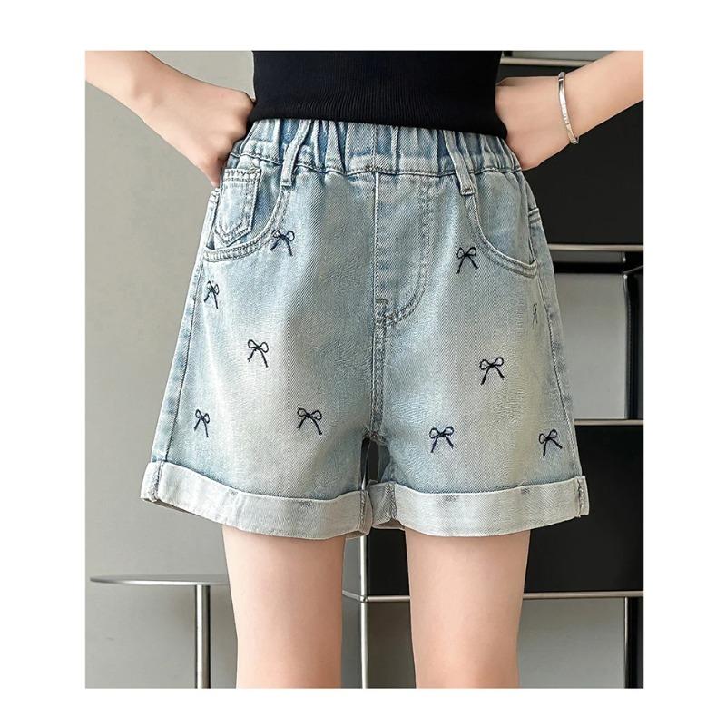 Children Casual Denim Shorts Bow Girls Elegant Above Knee Pants Mini Jeans Kids Teenager Brief Summer Shorts
