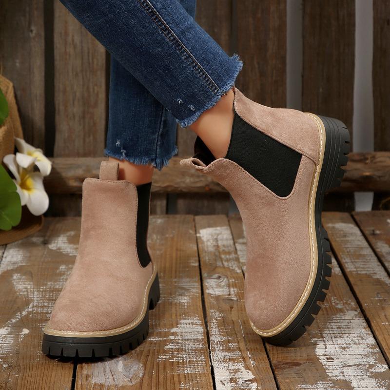 Plus-size Shoes, Round-toed Ankle Boots, Women's Mid-top Elastic Boots
