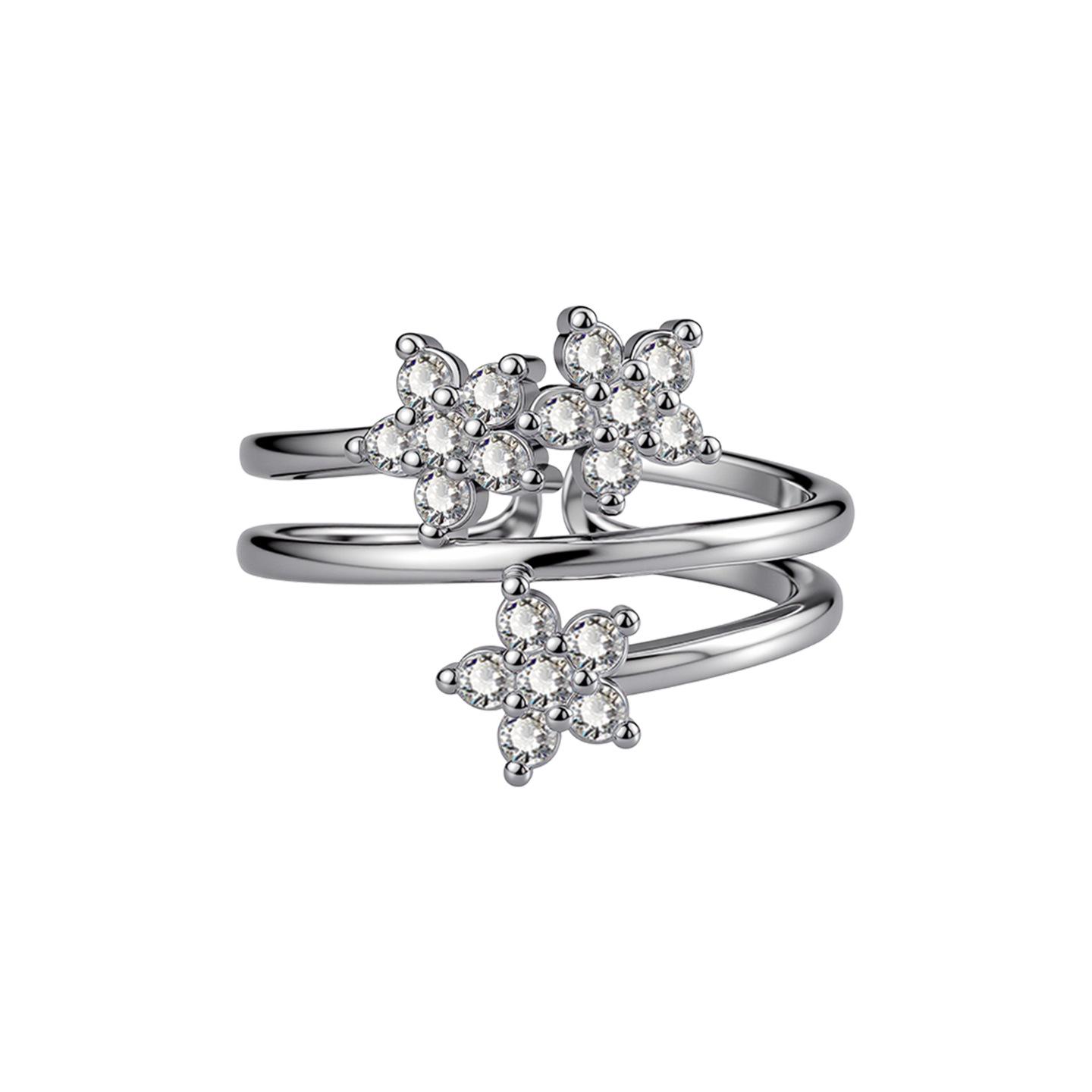 Women s Three-Color Diamond Open Ring - Eco-Friendly White Gold-Plated Copper, Versatile Design Adjustable Open