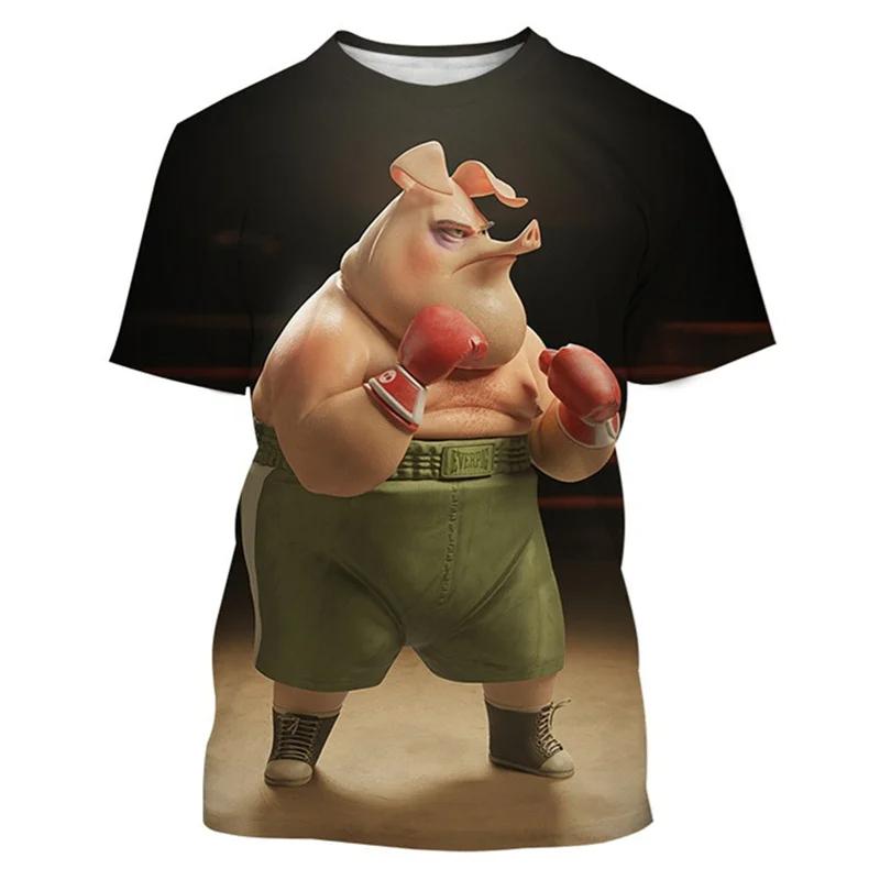 Camiseta gráfica de cerdo lindo impresa en 3D de tendencia para hombre Ropa Camiseta divertida Verano Casual Cuello redondo Manga corta Moda Tops de gimnasio