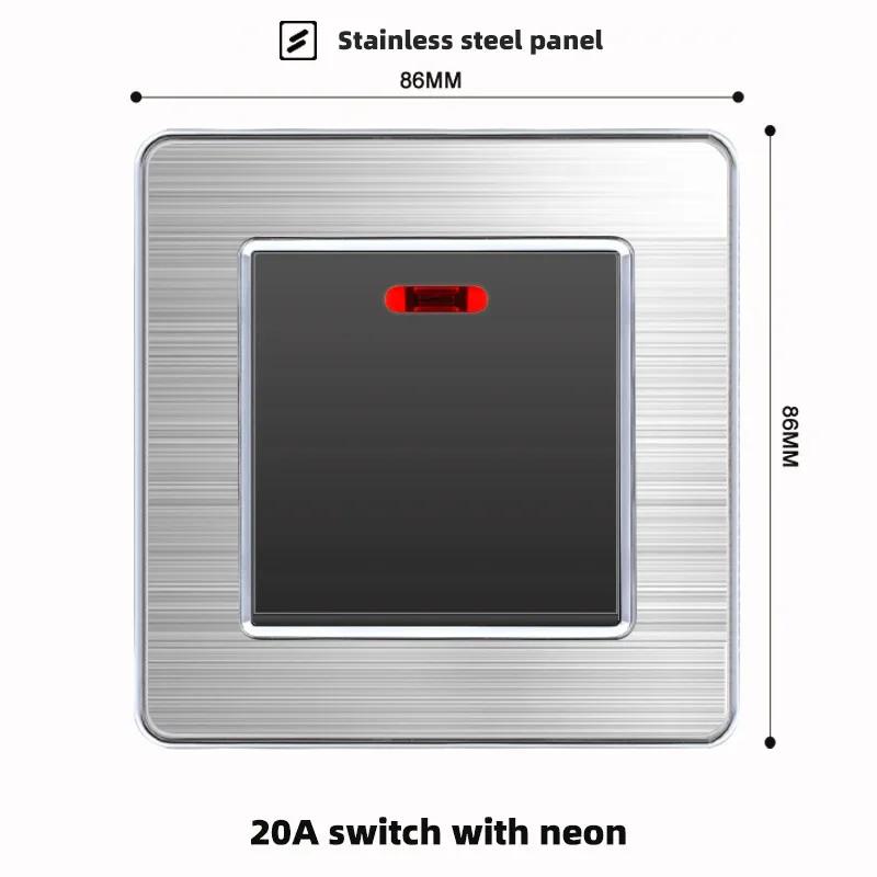 luxury Brushed Stainless Steel Wall Light Switch,Universal 5pin 18W Type-C Quick charging outlet,UK Standard Dual USB Socket