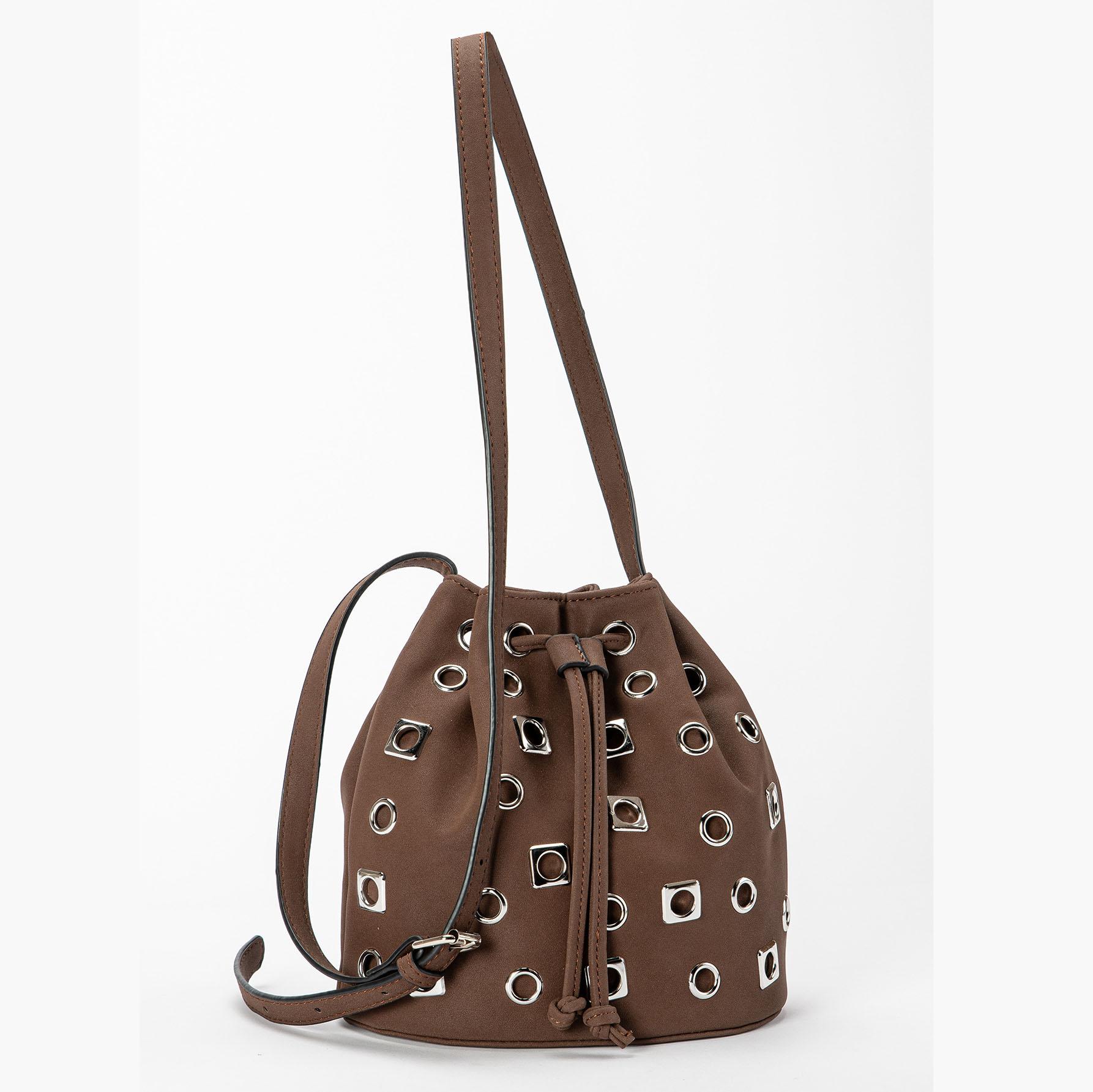 

Новая женская сумка-ведро с заклепками, маленькая сумка-ведро из замши с заклепками, сумка-мессенджер в стиле панк, женская сумка-мессенджер темно-коричневого