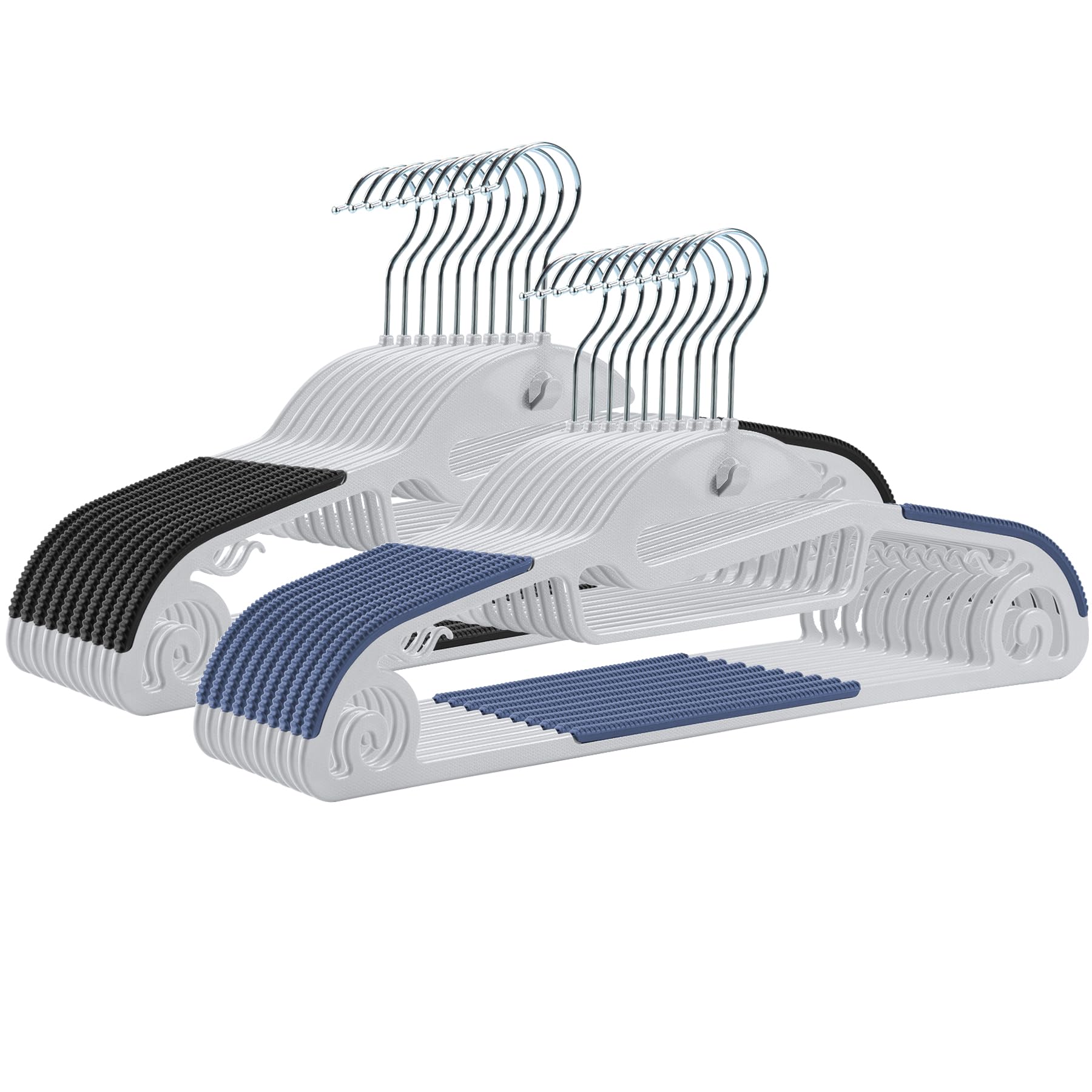 

HOSUR Dark Prevents Collar Maintains Includes Connecting Stylish Rotating High Load Use Hangers, 20-Pack (Black + Blue) Non-slip, Stretching, Shape,