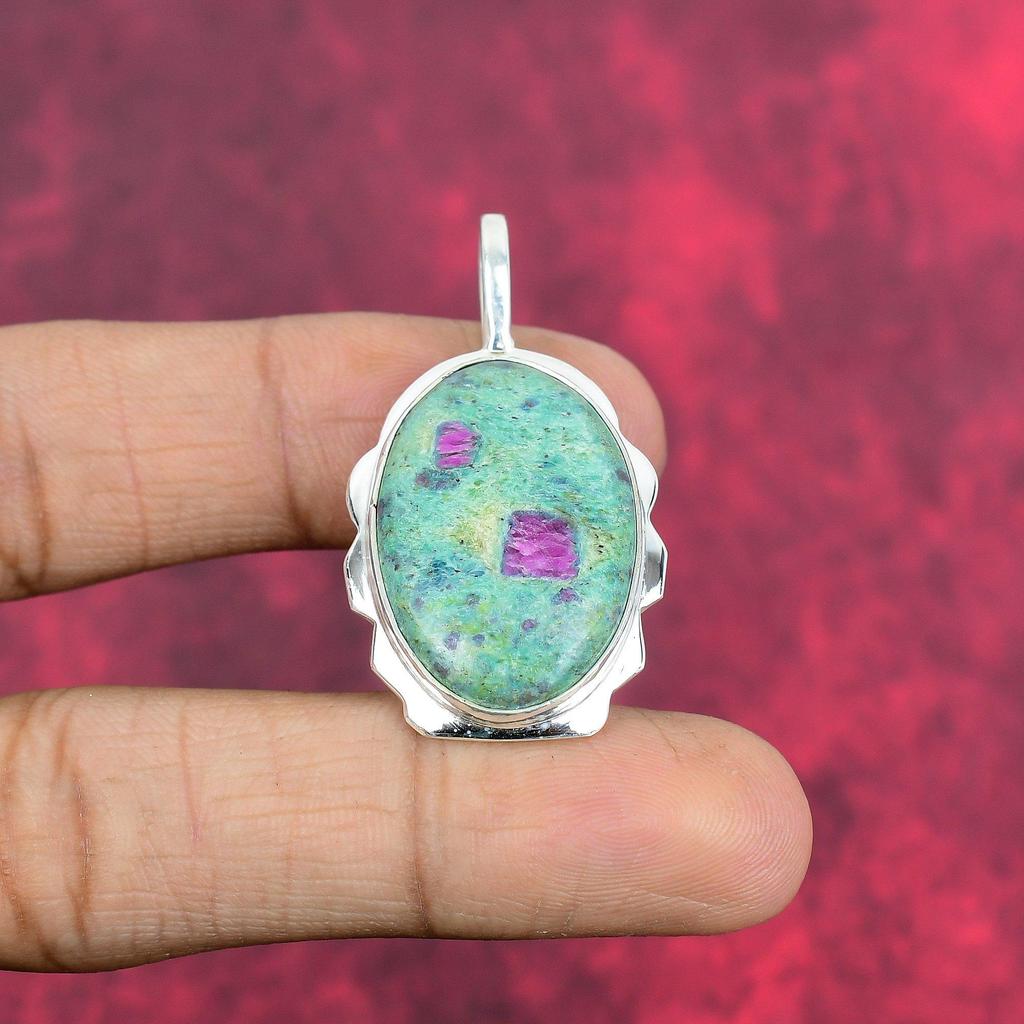 Ruby In Fuchsite 925 Solid Sterling Silver Pendant, Handmade Gemstone Pendant Jewelry, Gifts For Wife Brand New Pendant
