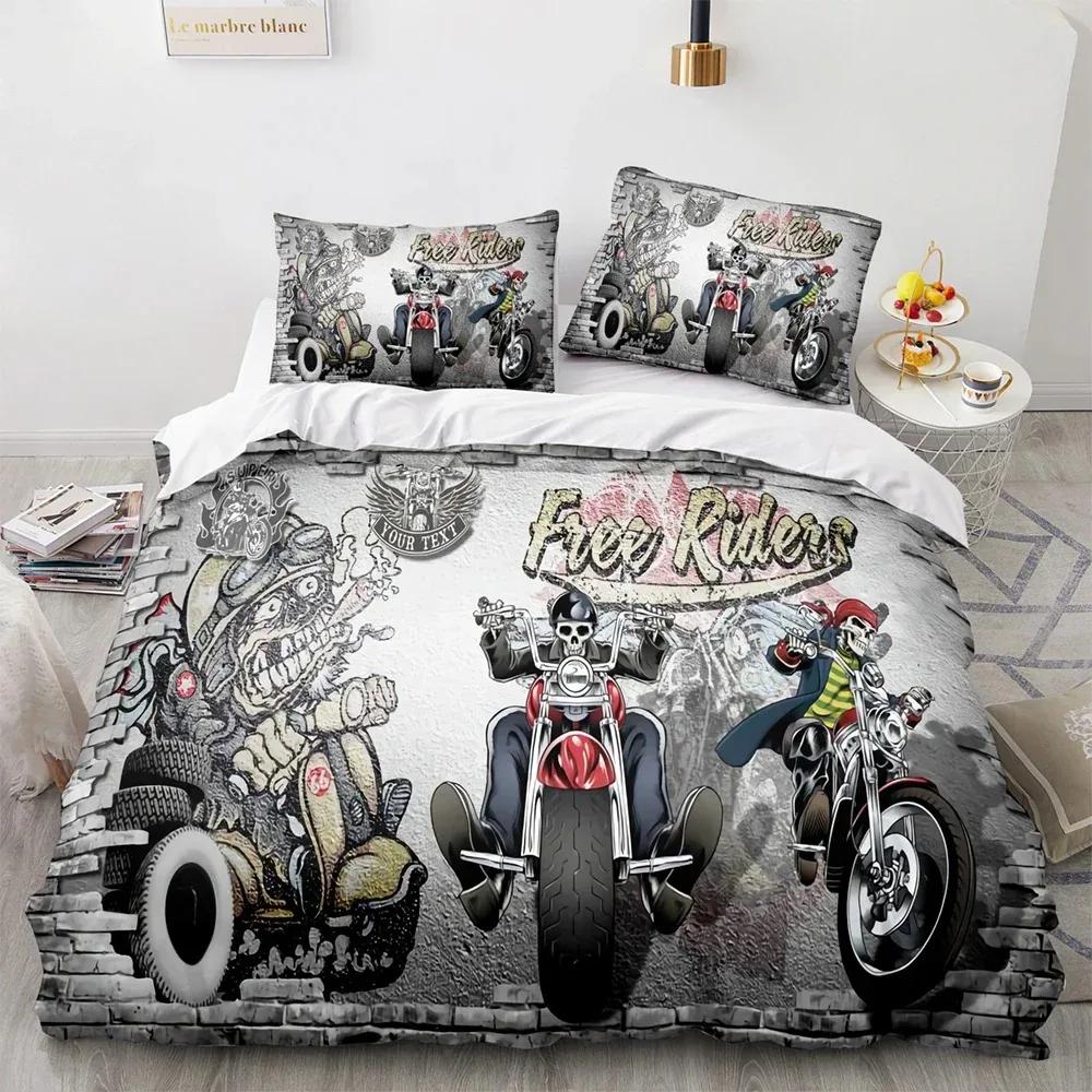 New Classic Motorcycle Bedding Set Single Twin Full Queen King Size Knight Bed Set Adult Kid Bedroom Duvet Cover Sets 3D Print
