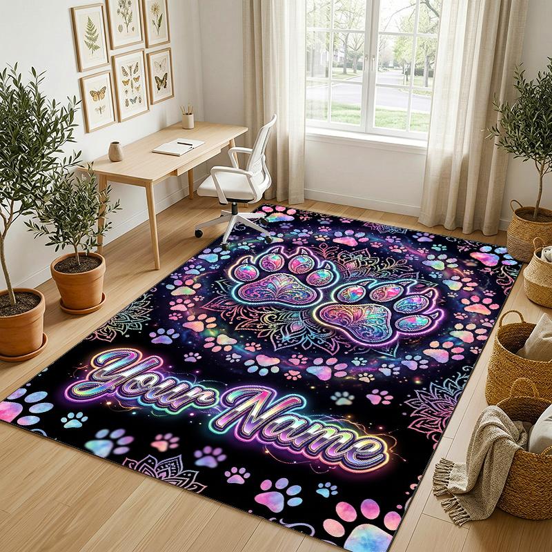 Colorful Owls Theme Soft Crystal Velvet Rug Custom Name & Text Print Non Slip Floor Rug for Bedroom Living Room