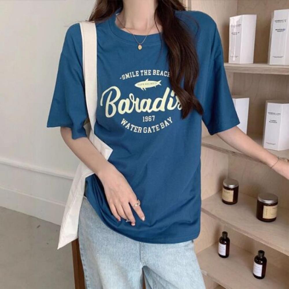 Navava Women 1 + 1 LeTTering PrinTing Loose FiT T shirT nT2630