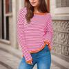 2024 Autumn Women's Striped Long Sleeve Round Neck Knit Pullover Sweater