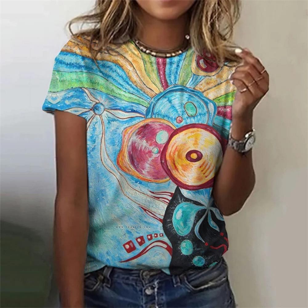 

Vintage T-Shirt for Women Casual 3D Printed Colorful Deer Abstract Geometry Graphic Short Sleeves Summer Street O-Neck Tees Tops 6xl