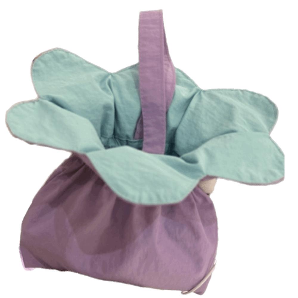 Large Capacity Flower Shape Bucket Bag Canvas Irregular Handbag INS Drawstring Bag  Mom Purple Blue Flower