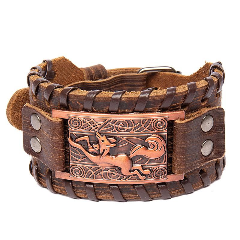 Vintage Viking Leather Bracelet With Compass Pendant Men Handmade Retro Style Adjustable Cuff Band