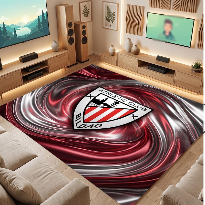 Athletic Bilbao Football Print Crystal Velvet Rug, Comfortable Water Absorbent Non Slip Indoor Floor Carpet