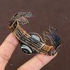 Carved Sulemani Agate Handmade Copper Wire Wrap Bangle Adjustable l6W91
