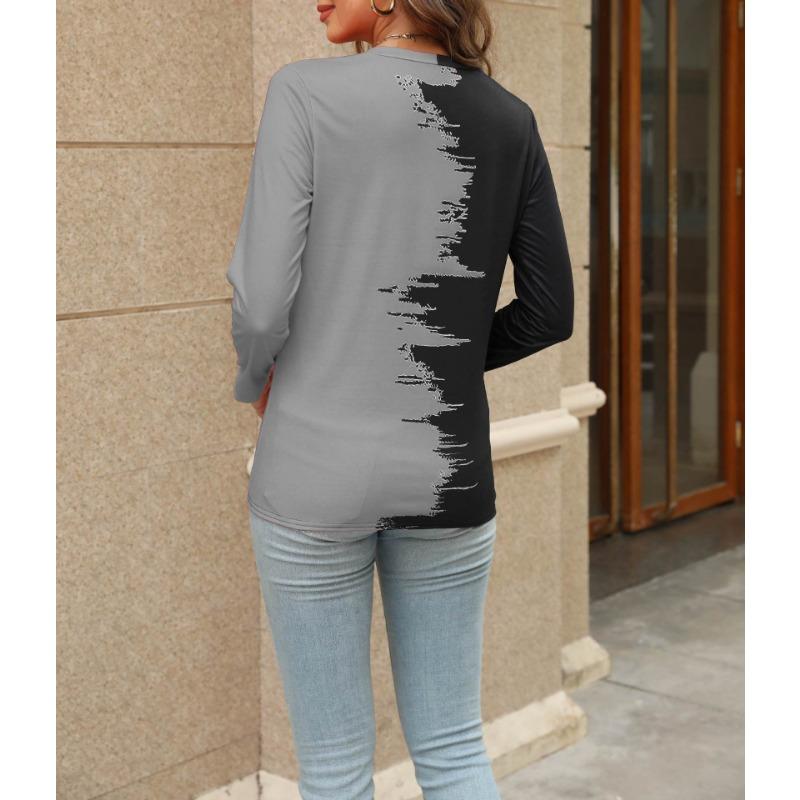 Chemisier à manches longues et col en v pour femme, imprimé de collision, printemps et automne