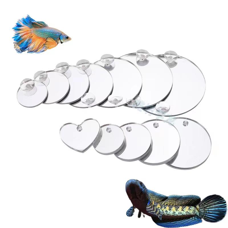 Aquarium Betta Mirror Fish Tank Floating Round Mirror for Fish Betta Flowerhorn Cichlid Training