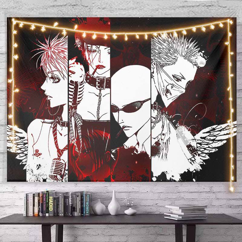 Nana Punk Rock Black Pink Anime Collage Tapestry Wall Hanging Art Decor for Bedroom Otaku Cozy Study Space Decor