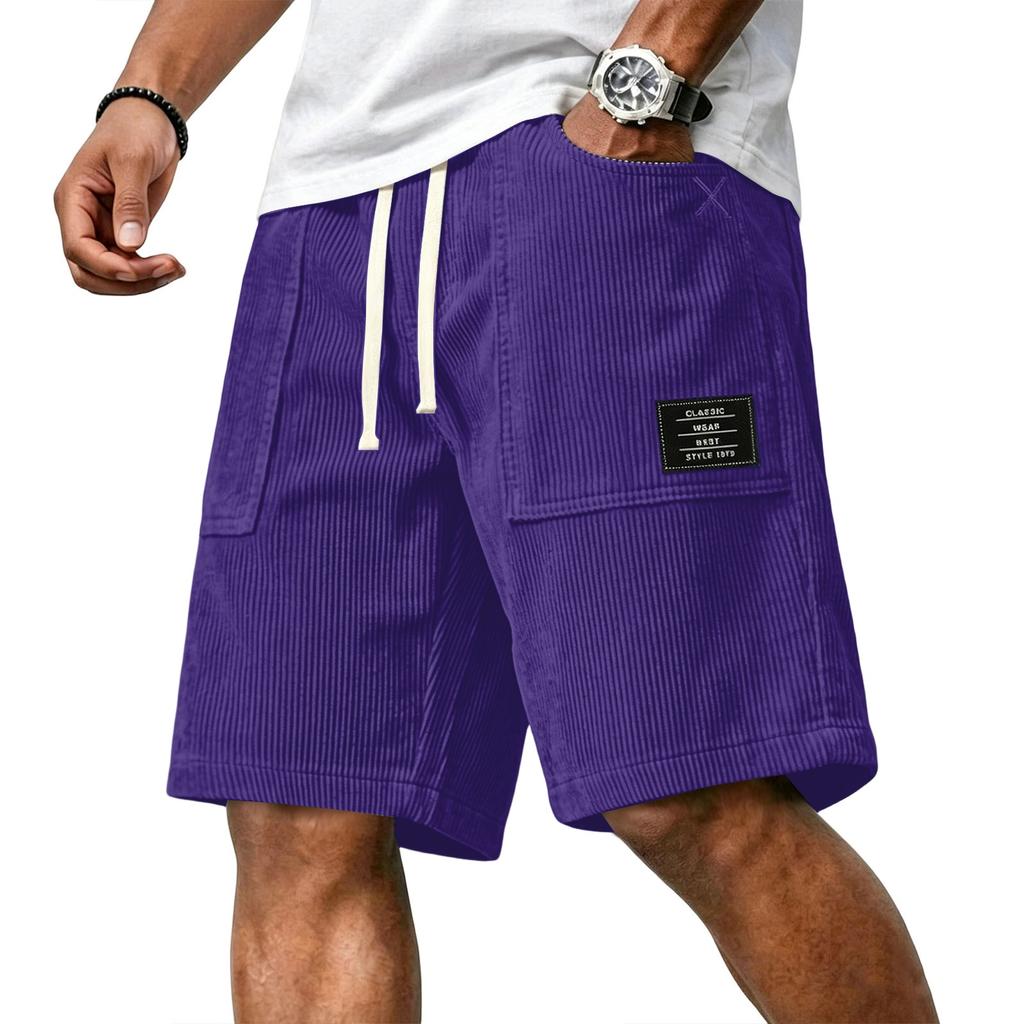 Men's Casual Corduroy Drawstring Shorts Relaxed Fit Lightweight Breathable Fabric Comfortable Waistband Suitable for Daily Wear