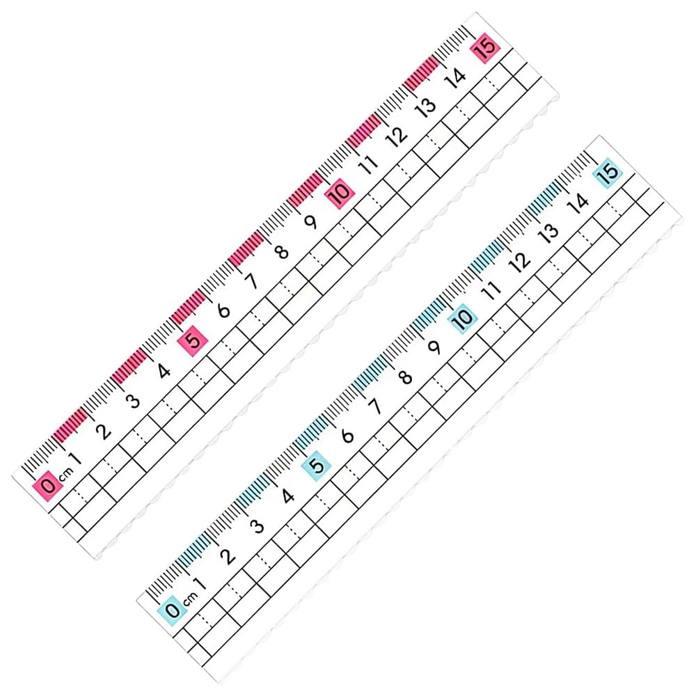 RHOOZ Ruler Set 2pcs 15cm Transparent Plastic Measuring Tool for Kids (Red, Blue x1)