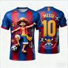 One Piece Luffy X Messi 10 Barcelona 3D Quick Dry Soccer Jersey T-Shirt Unisex Kids Anime Football Fan Streetwear Tee