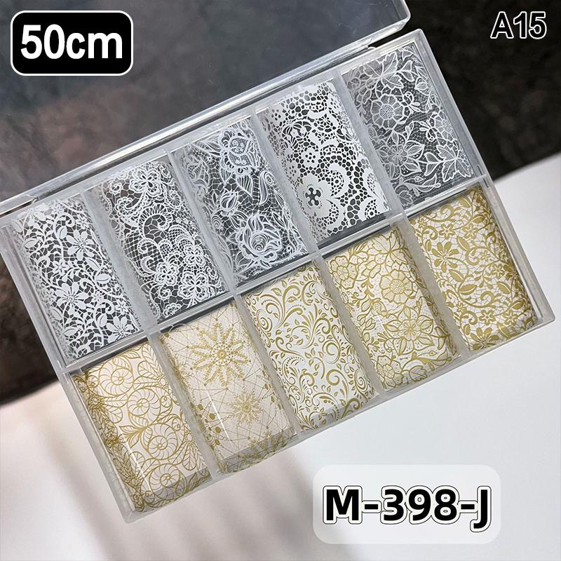 10 Rolls Nail Transfer Foils Sticker Black White Red Lace Flowers Nail Art Nail Charms Diy Nail Decoration Manicure Accessories