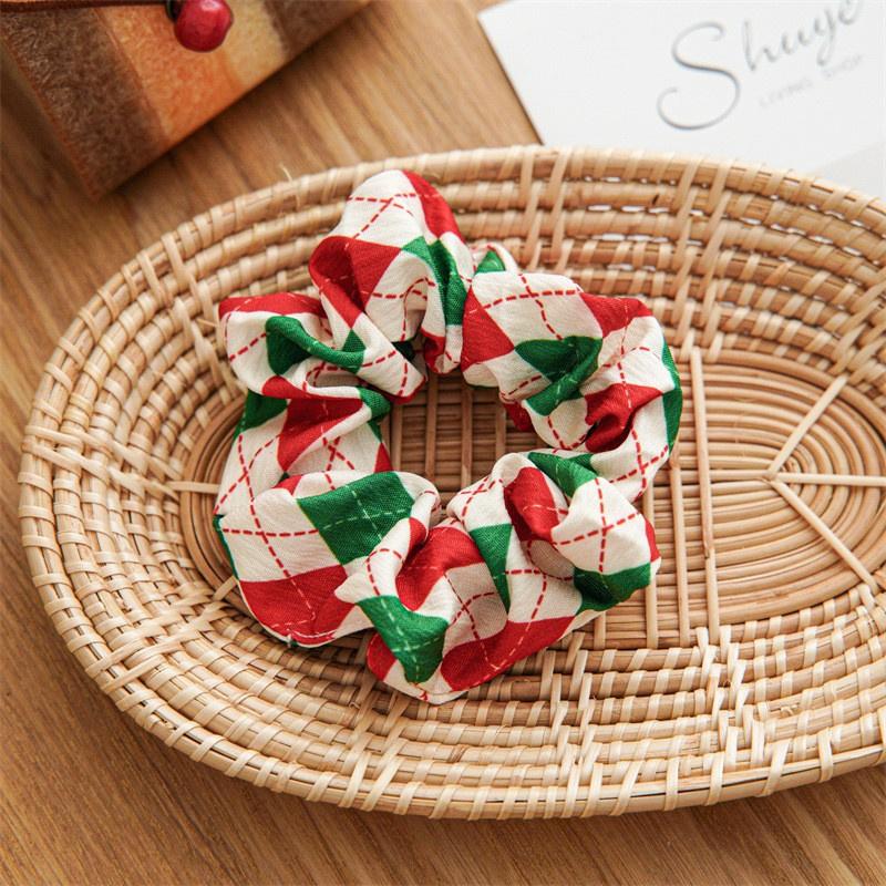 12pcs/pack Merry Christmas Pretty Print Hairbands for Women Girls Thick Ponytail Holder Hair Ties Elastic Hair Bands Accessories