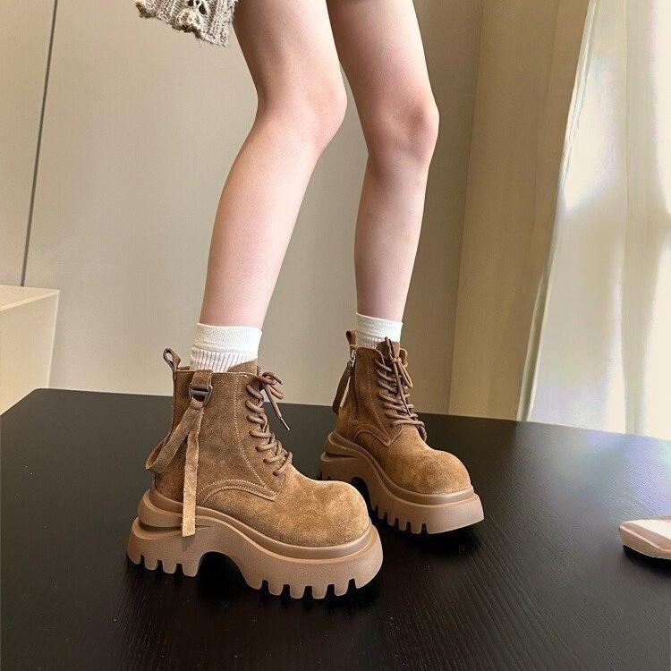 European matte soft leather big head muffin thick-soled Martin boots women's 2025 new small height increase versatile short boots