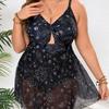 New European and American Women's Large Size Black Printing Thin Conservative Skirt One-piece Bikini