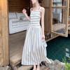 Women's Slim Fit A-line Summer Dress - French Stripe, Contrasting Colors, Elegant Waist Cinched Design