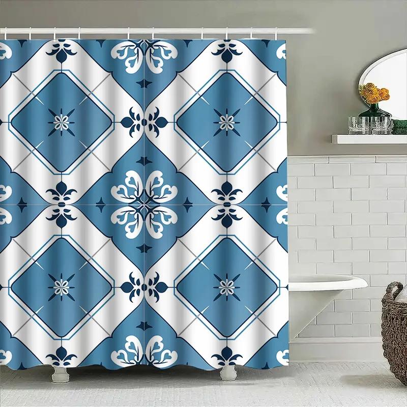 

Classic Blue White Ceramic Tile Pattern Shower Curtain Decorative Bath Waterproof Fabric 180X240Cm Home Accessories W60H190(CM)-1 Pcs