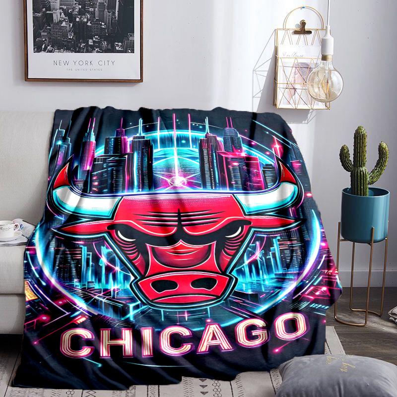 Chicago Neon Cityscape Throws Blanket Flannel Blankets Plush for Couch Bed Gifts for Men Women Travel picnic blanket Christmas fan gifts