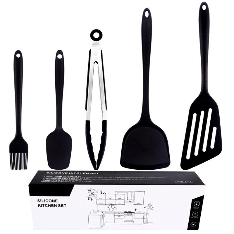 

5 шт. силиконовая кухонная утварь набор антипригарная кухонная утварь кухонная лопатка ложка западный зажим кухонная утварь кухонные принадлежности balck