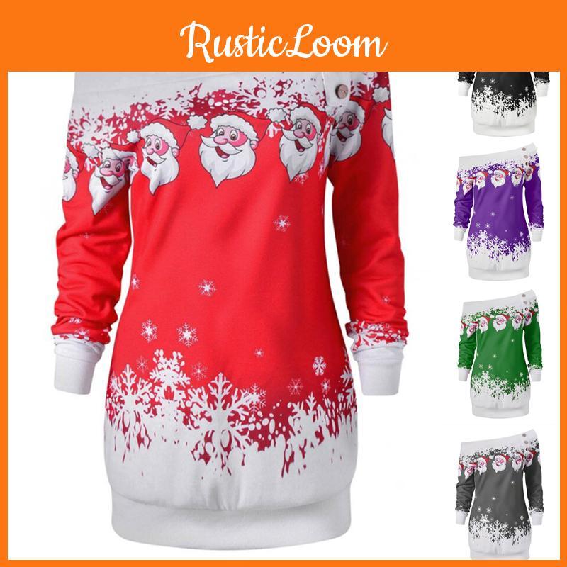 Ladies Christmas Jumper Tops Featuring Charming Santa Claus Design And Long Sleeves