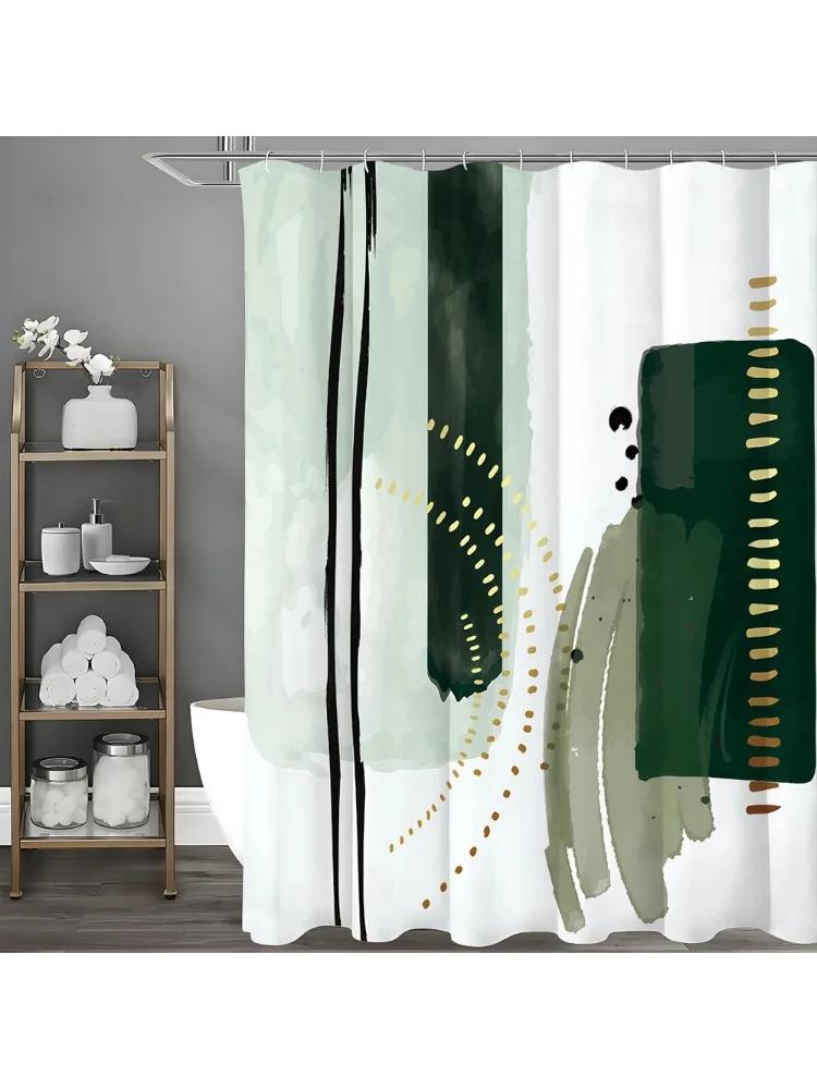 

Modern Geometric Watercolor Brushstroke Shower Curtain, Bathroom Decorative Shower Curtain, Waterproof Shower Curtain With Hooks W60H190(CM)-1 Pcs