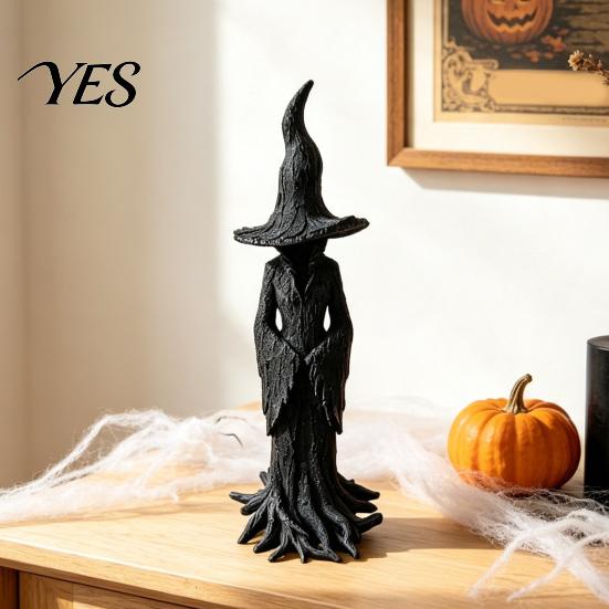 Occult Home Accessories for Room Halloween Witch Statue, Resin Gothic Tree Figurine, Vintage Decor Living Space Dark Fantasy Ornament Tabletop,