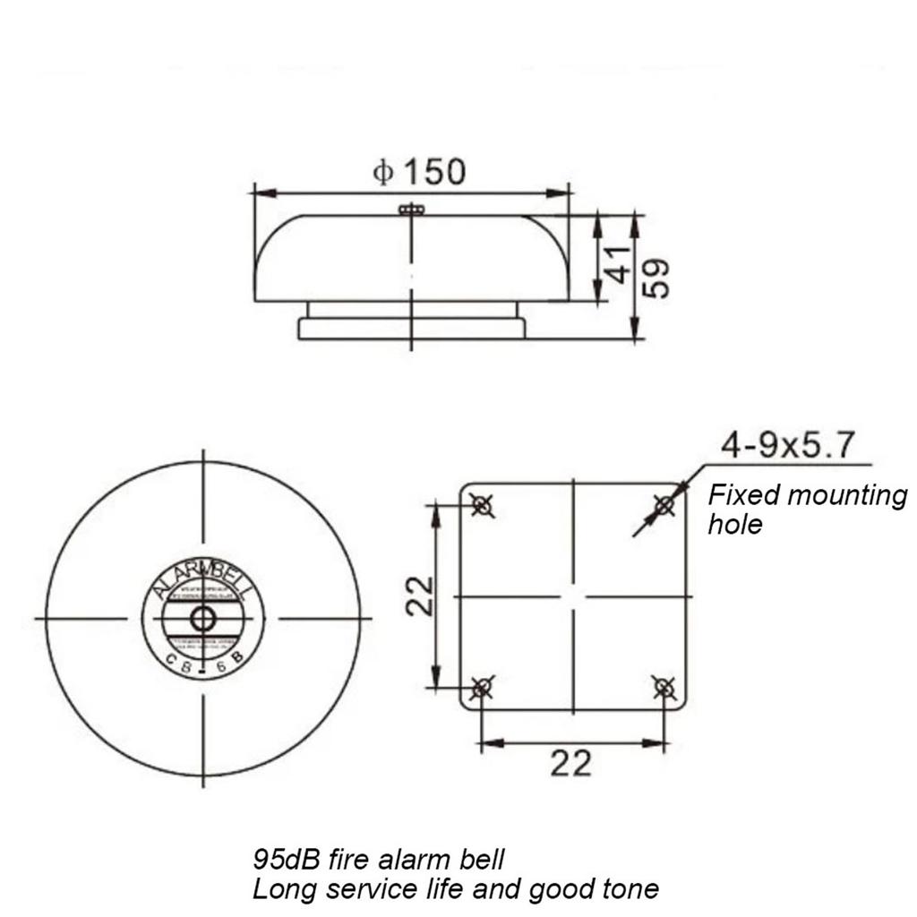 Alarm Bell Fire Alarm Bell CB‑6B 95dB Metal Electric Round Alarm Bell School Home Factory Security Alarm Bell Metal Alarm Bell