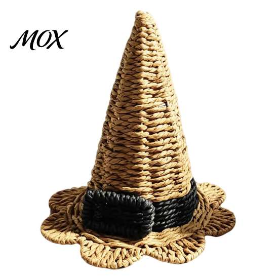 Indoor Outdoor Halloween Ornament Handwoven Witch Hat, Gothic Wizard Costume Headpiece for Durable Woven Witchcraft Decor Party, Spooky Tabletop