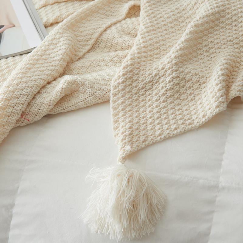 Nordic Knitted Tassel Wool Throw Blanket for Sofa or Office Naps