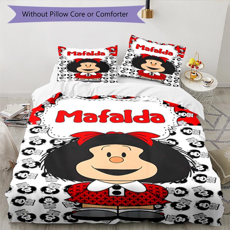 3pcs Mafalda1 Design Cover Set - HD Printed Bedding with 1 Cover and 2 Pillowcases - Perfect for Home and Dorm Decor