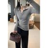 Super Flattering Slim Fit Grey Lapel T-Shirt for Petite Women, Autumn/Winter 2025
