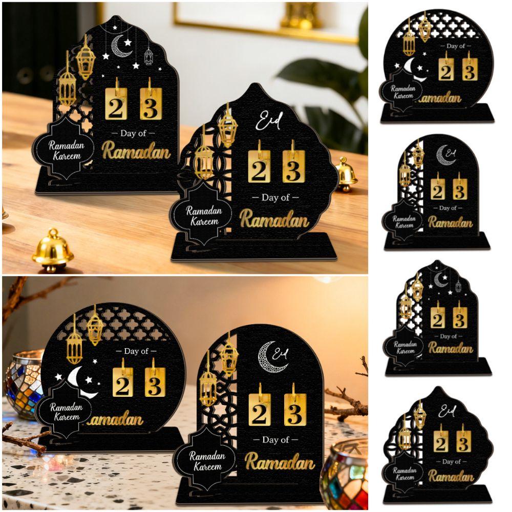 Black Gold Ramadan Countdown Calendar Acrylic with Wooden Base Advent Calendar Replacement DIY Islamic Decoration