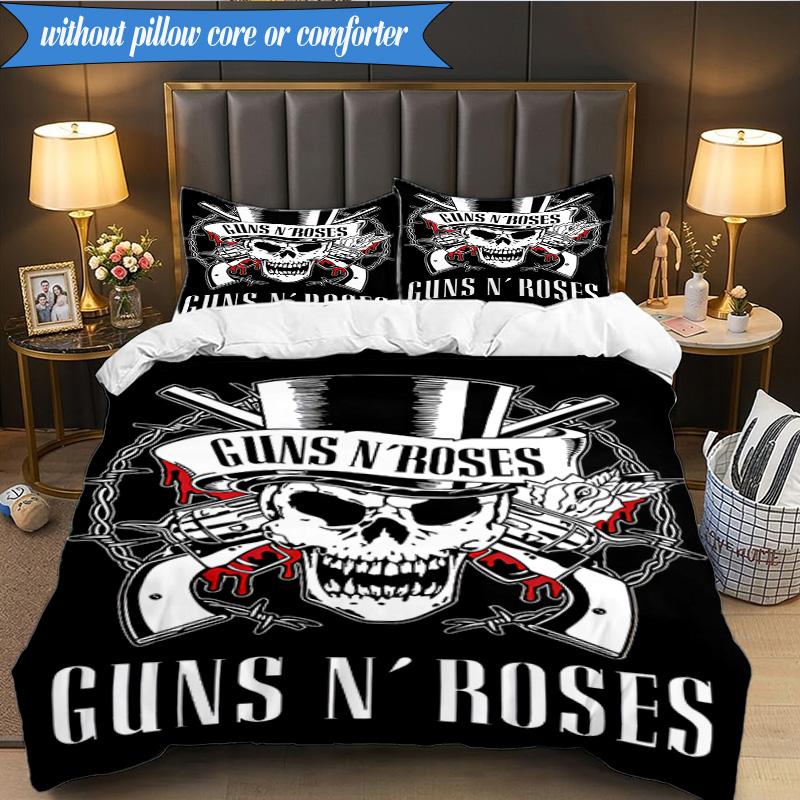 3PCS Guns Roses Fire Logo Bedding Set,Including 1pc Duvet Cover And 2pcs Pillowcases Perfect for Bedroom, Dormitory, Fan Christmas gift