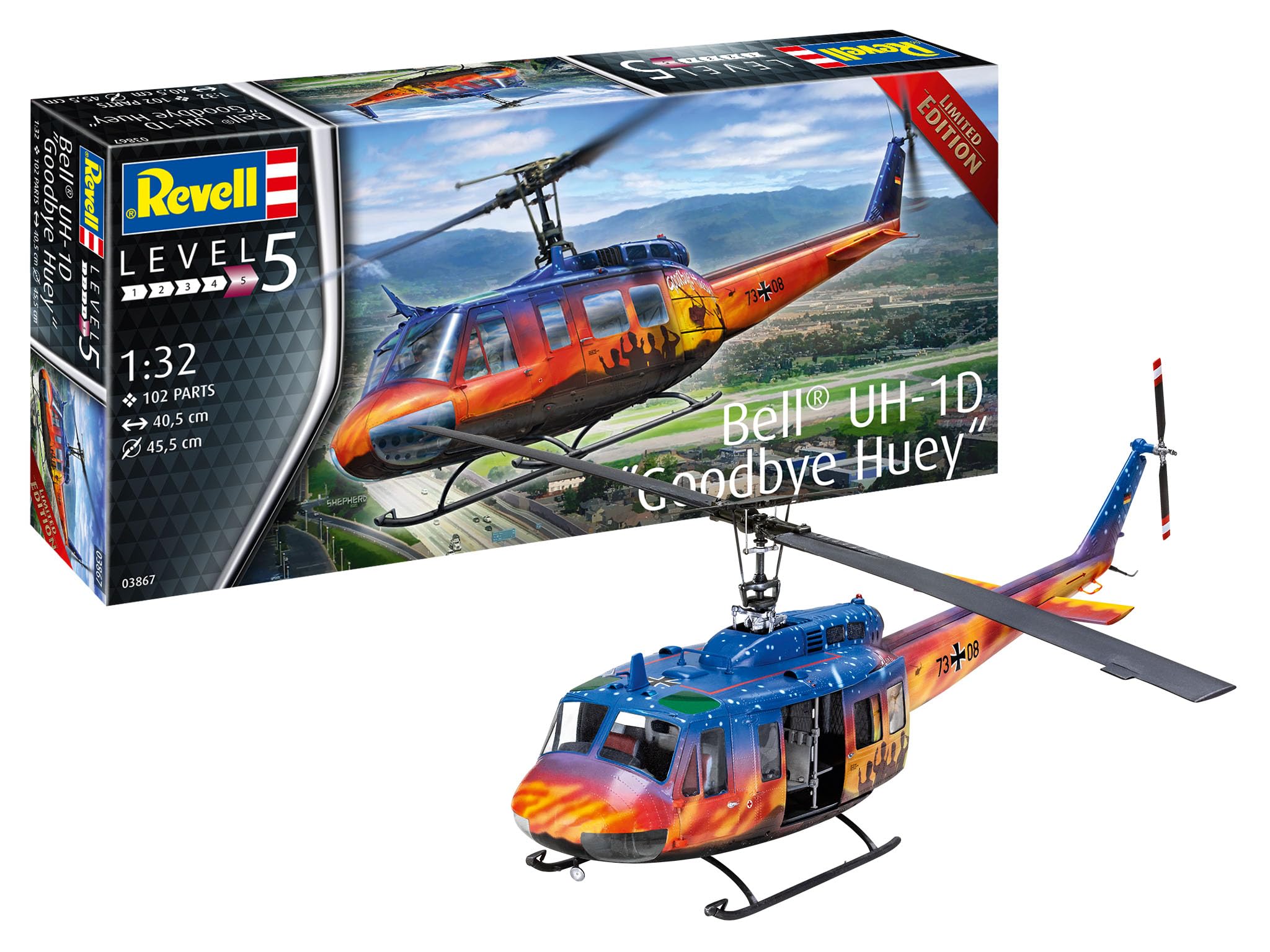 

German Revell 1/32 scale American UH-1D Goodbye Huey plastic model kit 03867