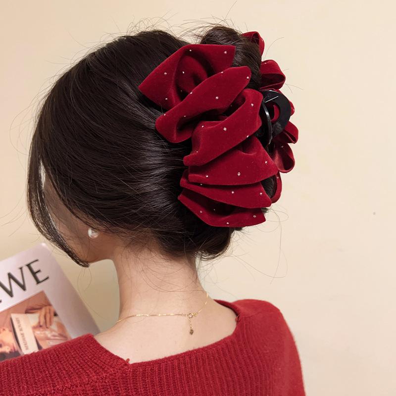 New Year Starry Velvet Cloud Bubble Hair Clip for Women Multi-Layer Bow Shark Clip Hair Accessory