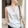 Camisole en soie glacée à col en V et épaules larges pour femme