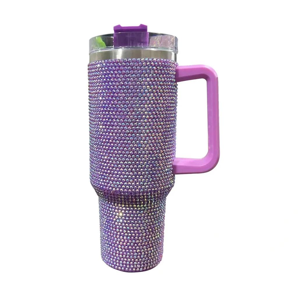 Diamond-encrusted Diamond Thermo Silver Water Cup Starbucks Cup Car Handle Cup 304 Steel Office Home