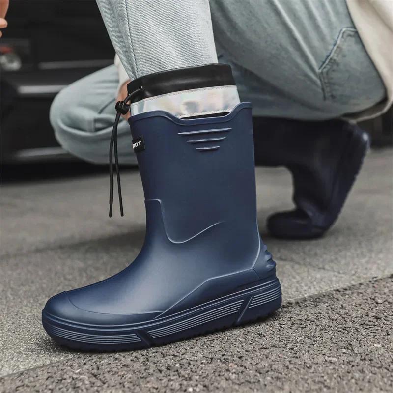 Cross-border Korean Mid-calf Rain Boots Men's Non-slip Wear-resistant Rain Shoes Waterproof Rubber Boots Couple Water Shoes 2024