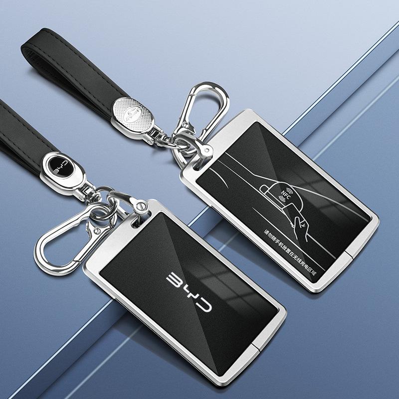 BYD Yuan Pro/Plus Car Key Cover - Genuine Leather Protective Shell with Metal Keychain